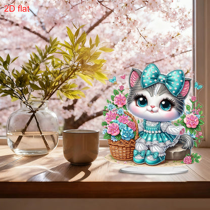2D Flat DIY 5D DIY Diamond Art Tabletop Ornament Kit for Table Home Decor (Cat)