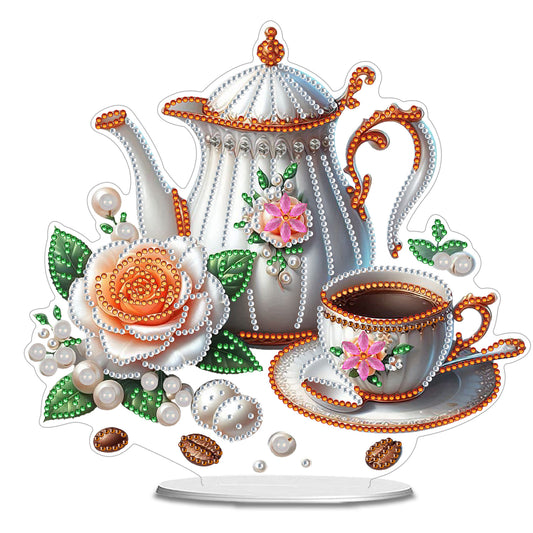 2D Flat DIY 5D DIY Diamond Art Tabletop Ornament Kit for Home Decor (Teapot)