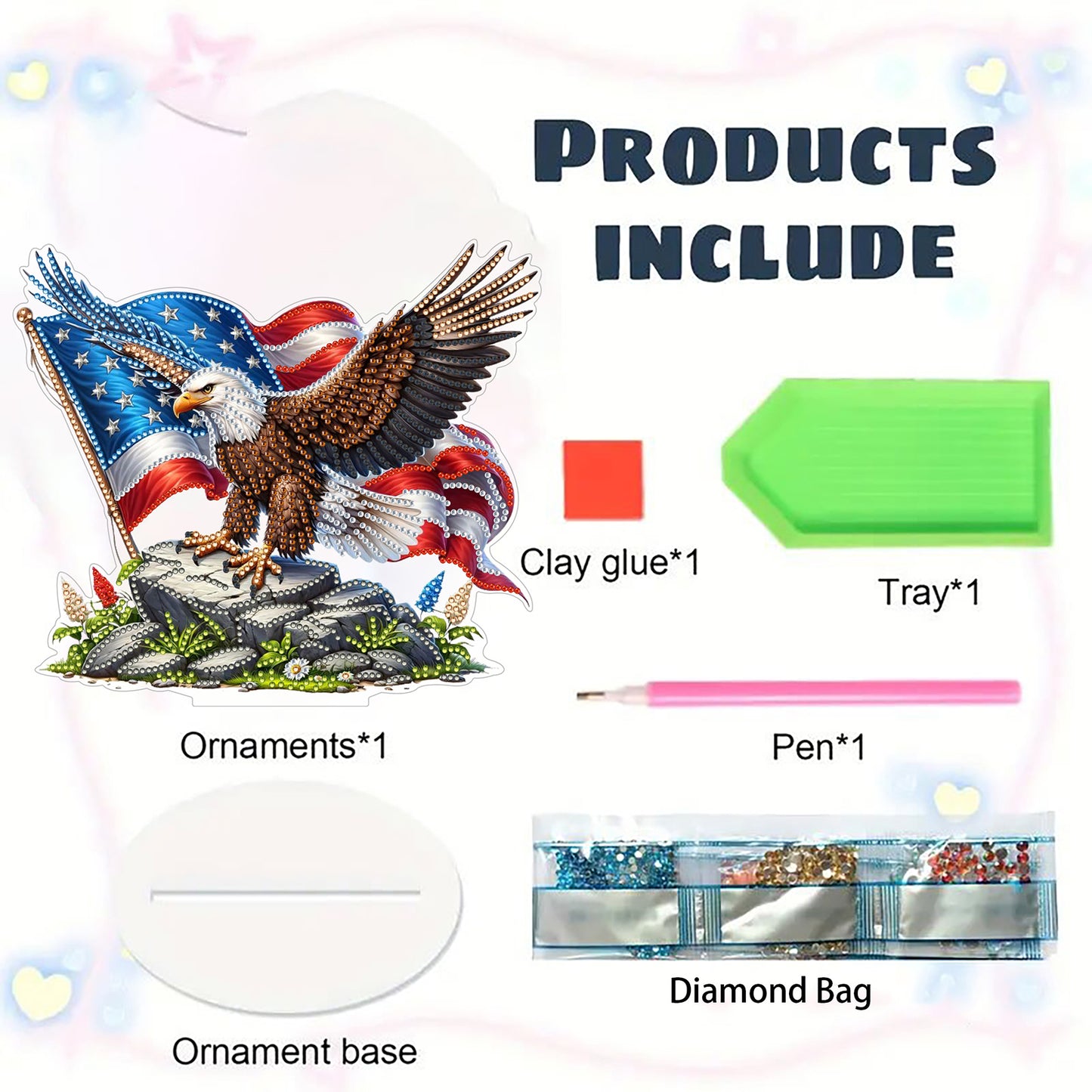 2D Flat DIY 5D DIY Diamond Art Tabletop Ornament Kit for Home Decor (Eagle)