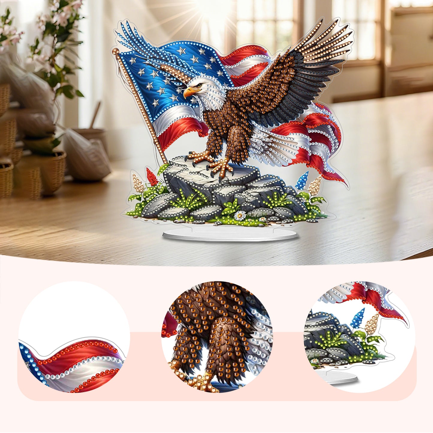 2D Flat DIY 5D DIY Diamond Art Tabletop Ornament Kit for Home Decor (Eagle)