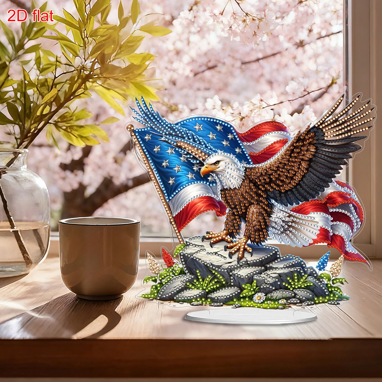 2D Flat DIY 5D DIY Diamond Art Tabletop Ornament Kit for Home Decor (Eagle)