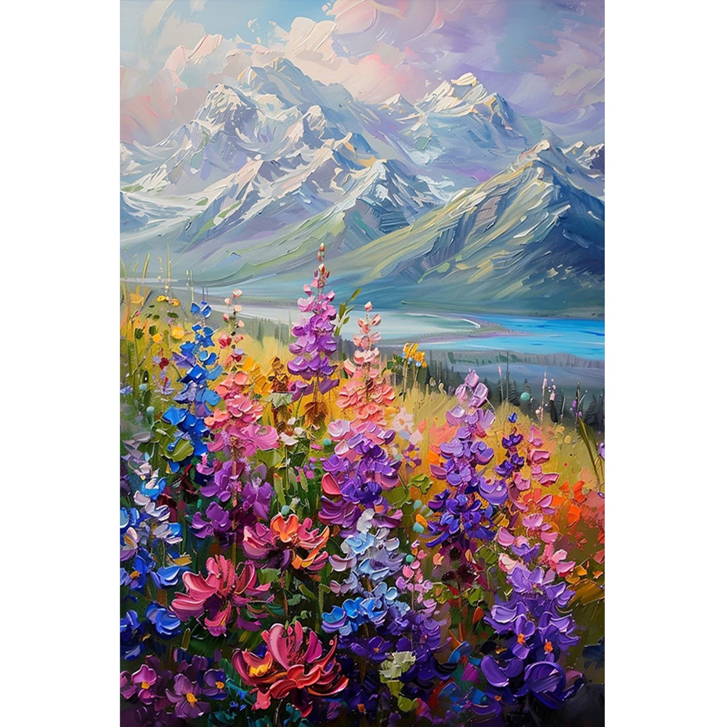 Snowy Mountains And Flowers - Full Round Drill Diamond Painting 40*60CM