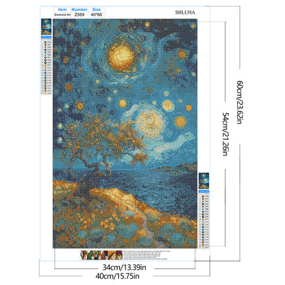 Starry Sky And Trees - Full Round Drill Diamond Painting 40*60CM