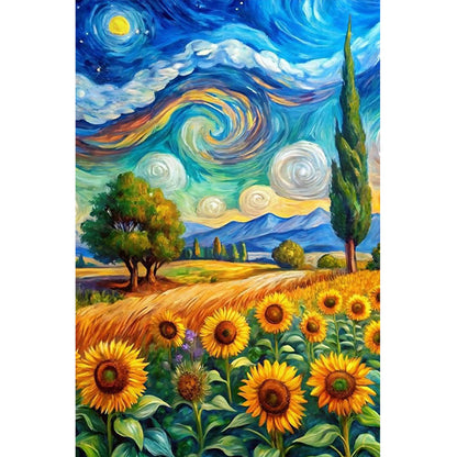 Sunflowers And Starry Sky - Full Round Drill Diamond Painting 40*60CM