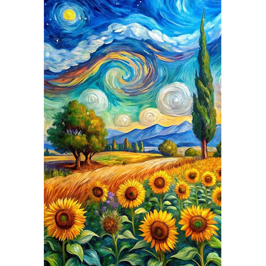 Sunflowers And Starry Sky - Full Round Drill Diamond Painting 40*60CM