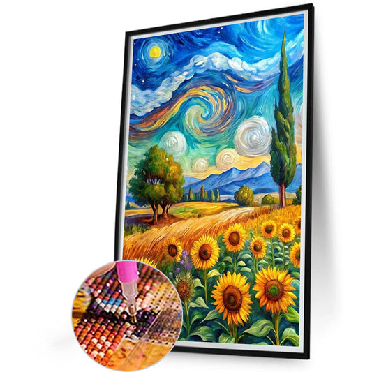 Sunflowers And Starry Sky - Full Round Drill Diamond Painting 40*60CM