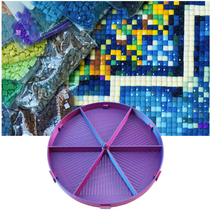 Beads Sorting Storage Tray Round Diamond Painting Tools with Lid (Blue Purple)