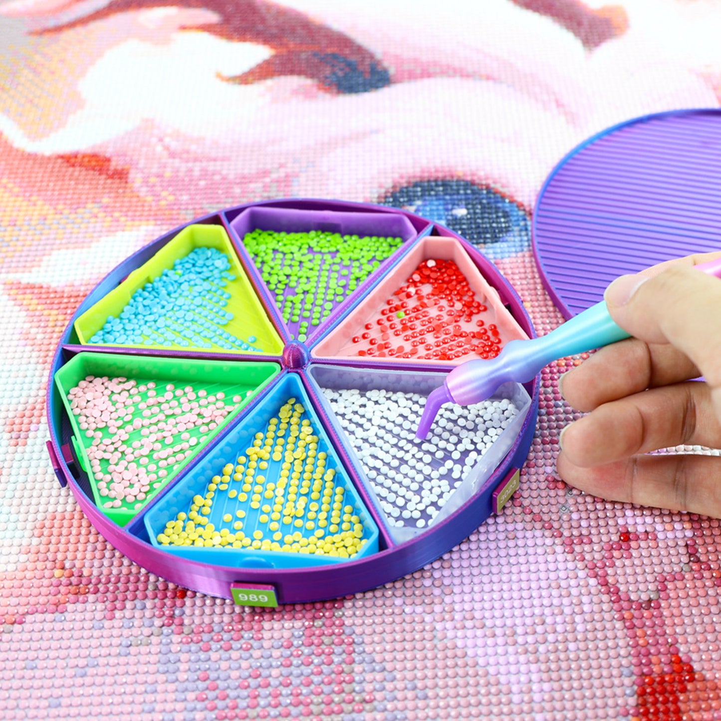 Beads Sorting Storage Tray Round Diamond Painting Tools with Lid (Blue)