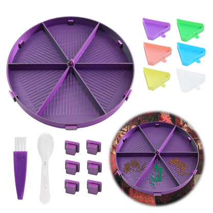 Beads Sorting Storage Tray Round Diamond Painting Tools with Dish (Black Purple)