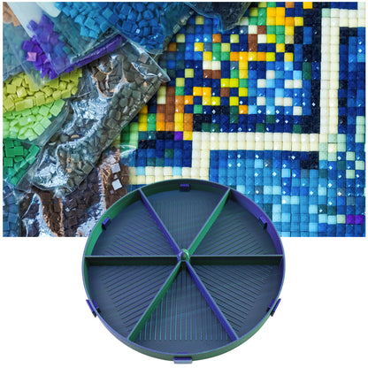Beads Sorting Storage Tray Round Diamond Painting Tools with Dish (Blue Green)