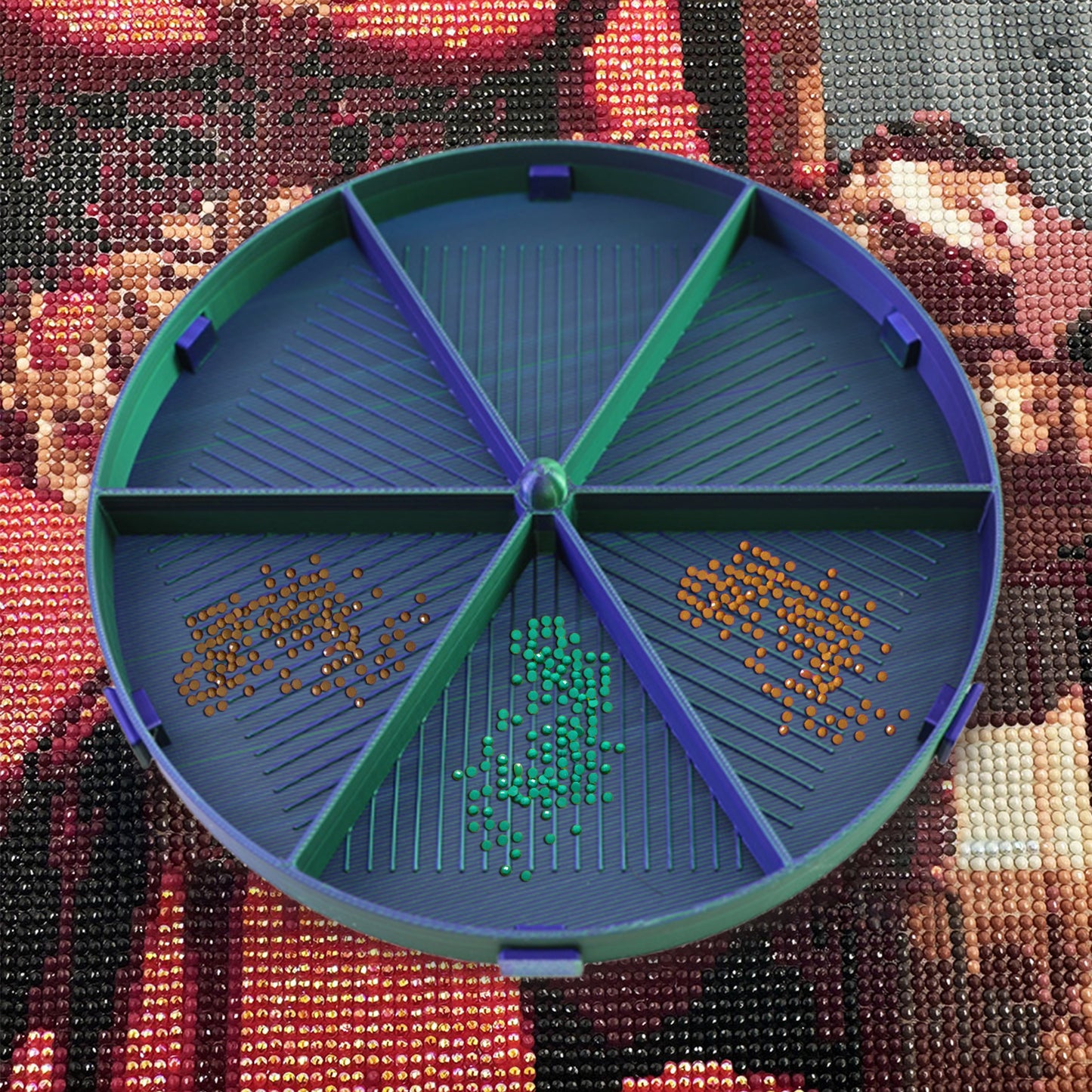 Beads Sorting Storage Tray Round Diamond Painting Tools with Dish (Blue Green)