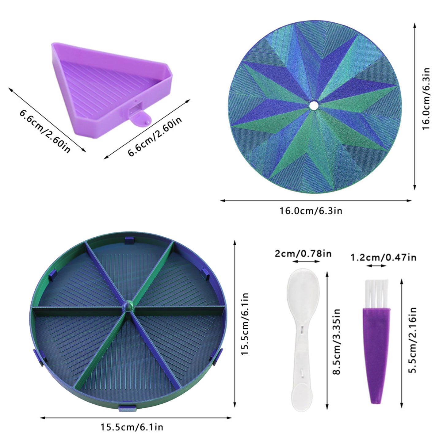 Beads Sorting Storage Tray Round Diamond Painting Tools with Dish (Blue Green)