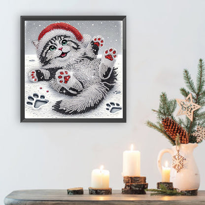 Winter Christmas Cat - Special Shaped Drill Diamond Painting 30*30CM