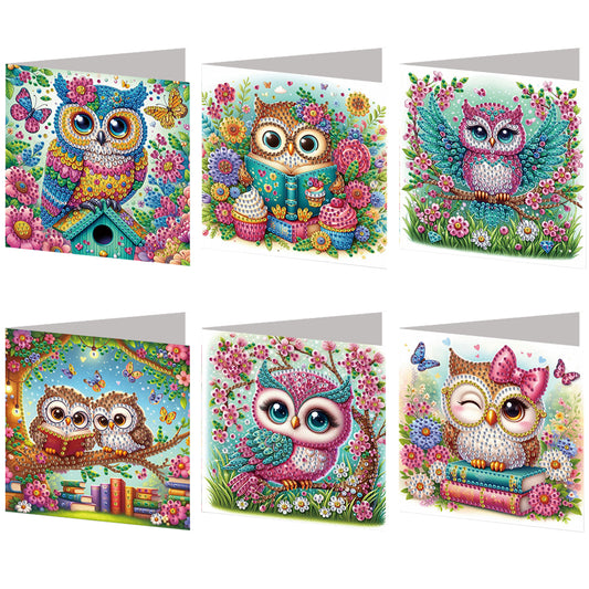 6pcs Owl DIY Diamond Art Greeting Cards Thank You Cards and Holiday Blessings