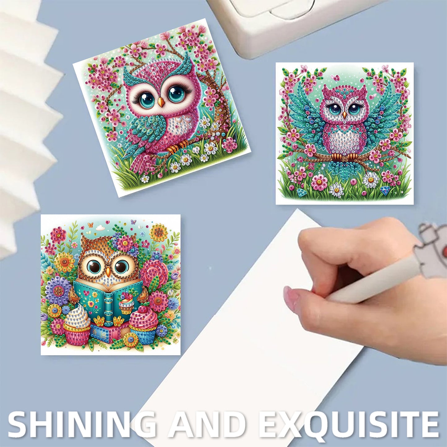 6pcs Owl DIY Diamond Art Greeting Cards Thank You Cards and Holiday Blessings
