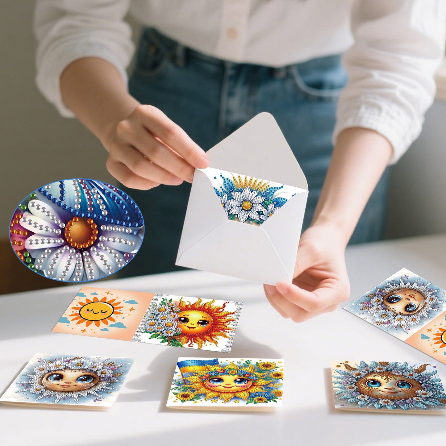 6pcs Sun DIY Diamond Art Greeting Cards Thank You Cards and Holiday Blessings