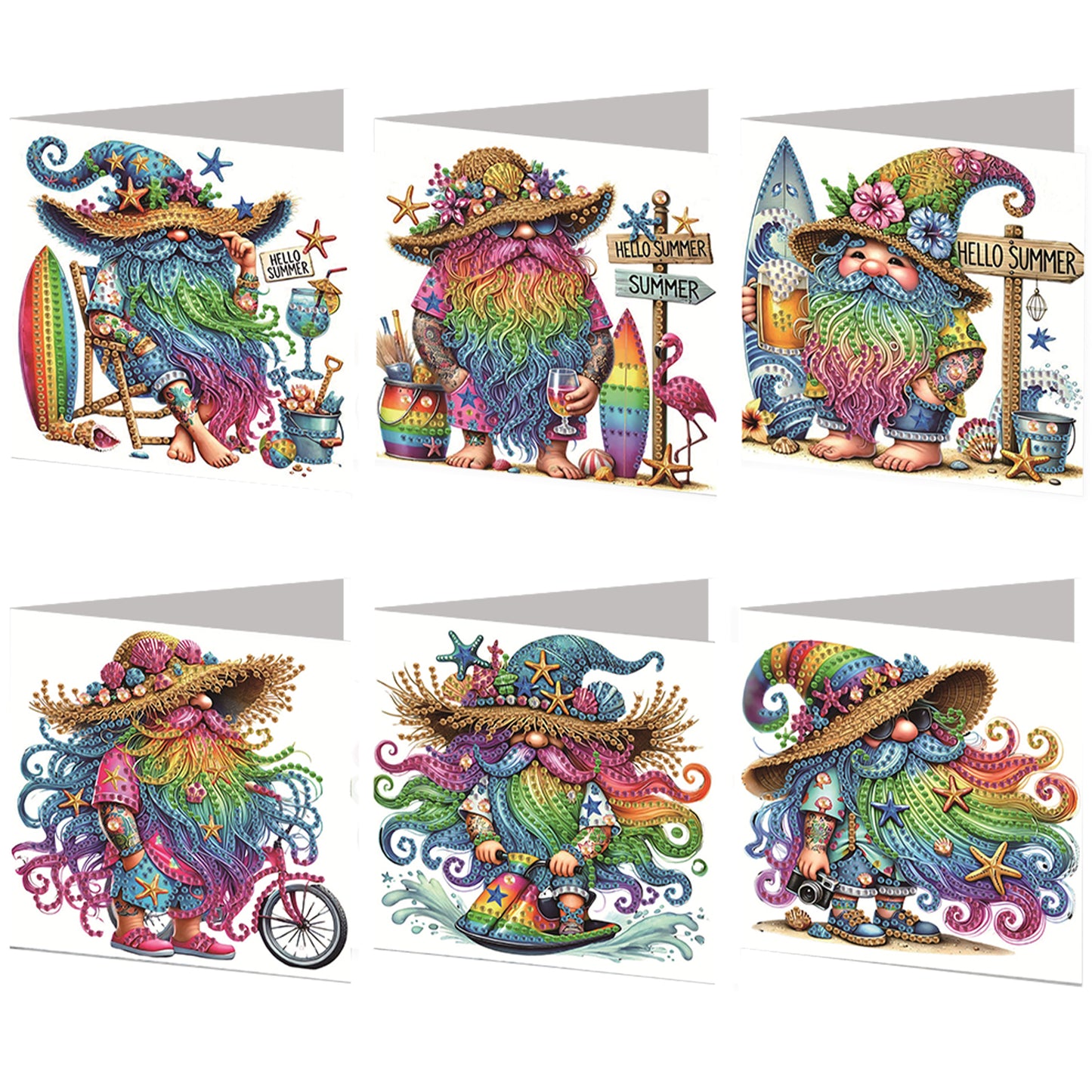 6pcs Gnome DIY Diamond Art Greeting Cards Thank You Cards and Holiday Blessings