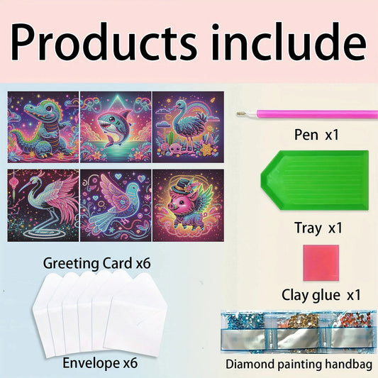 6pcs Animal DIY Diamond Art Greeting Cards Thank You Cards and Holiday Blessings
