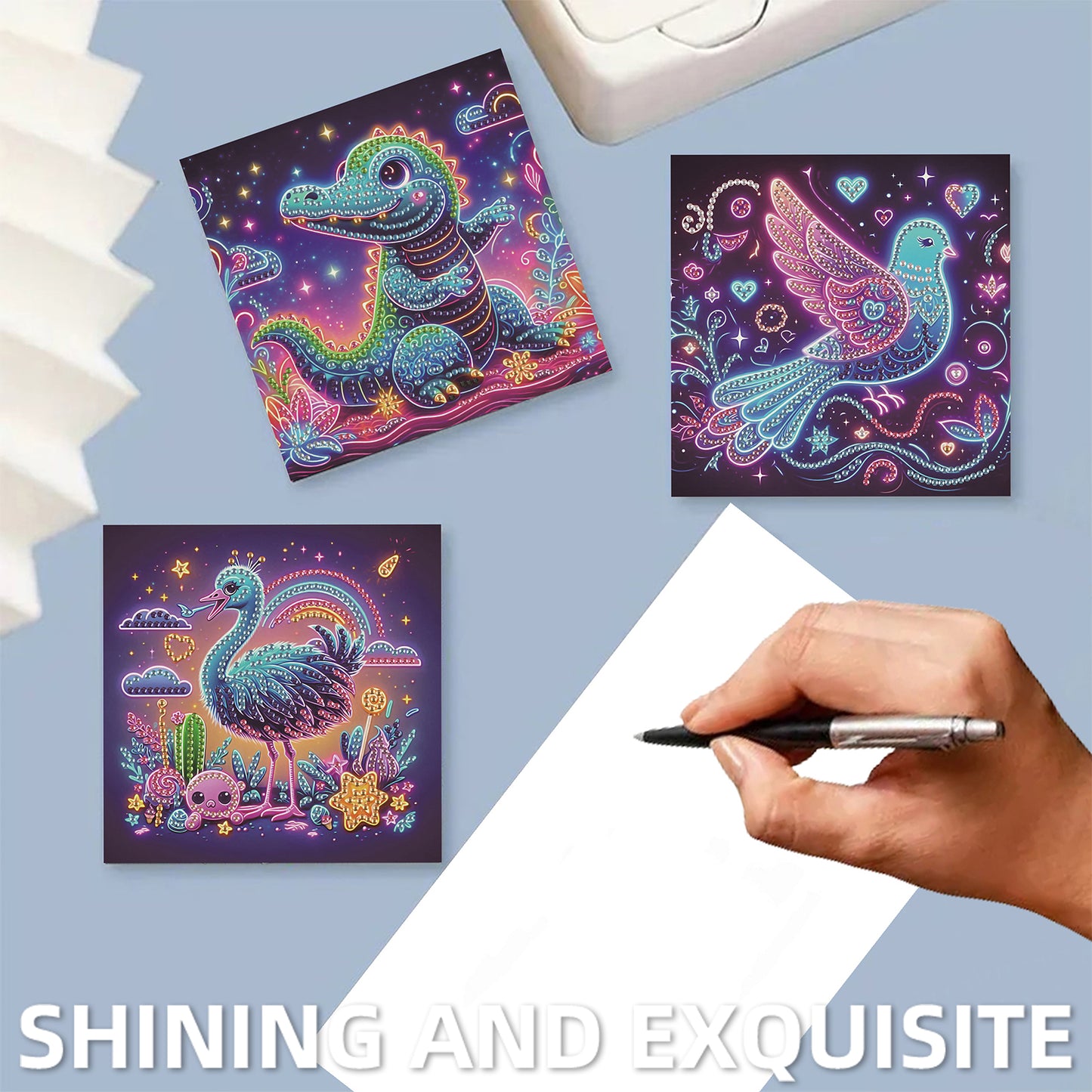 6pcs Animal DIY Diamond Art Greeting Cards Thank You Cards and Holiday Blessings