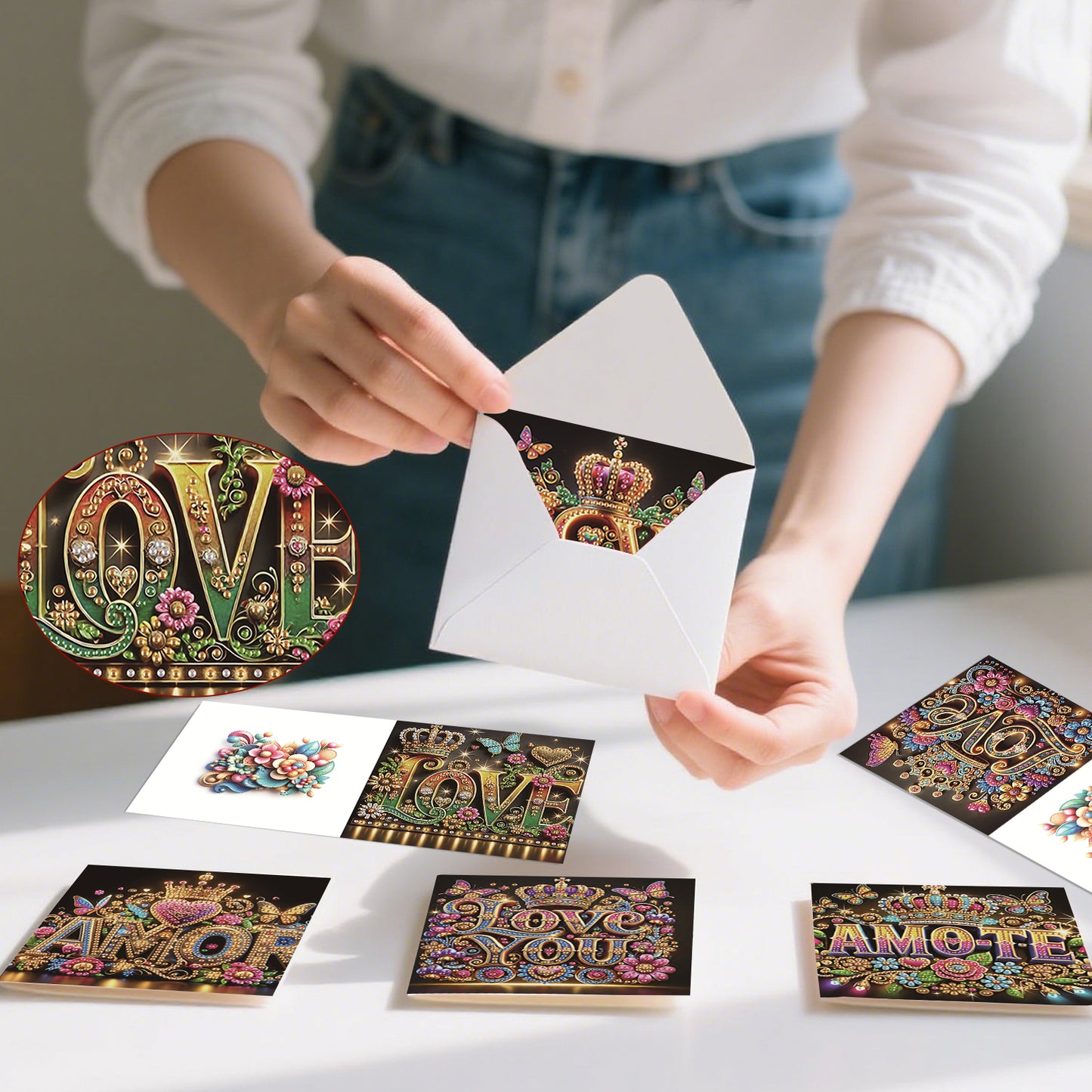 6pcs Word DIY Diamond Art Greeting Cards Thank You Cards and Holiday Blessings