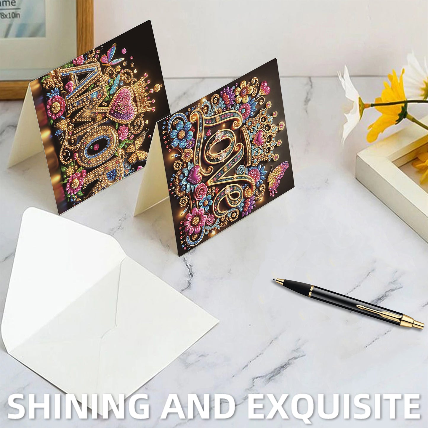 6pcs Word DIY Diamond Art Greeting Cards Thank You Cards and Holiday Blessings