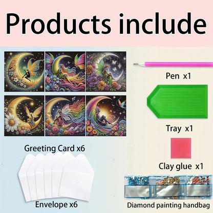 6pcs Moon Elf DIY Diamond Art Greeting Cards Thank You Cards Holiday Blessings