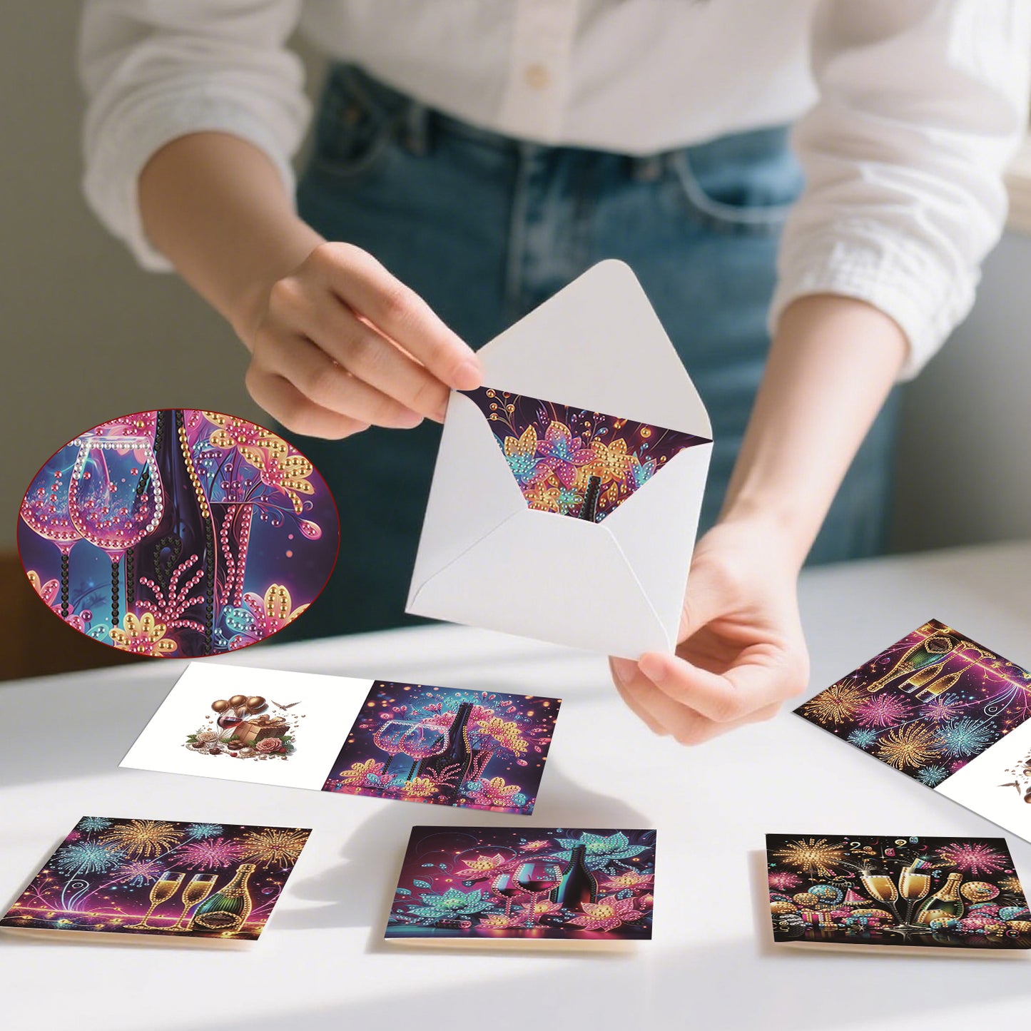 6pcs Celebration DIY Diamond Art Greeting Cards Thank You Cards Holiday Blessing