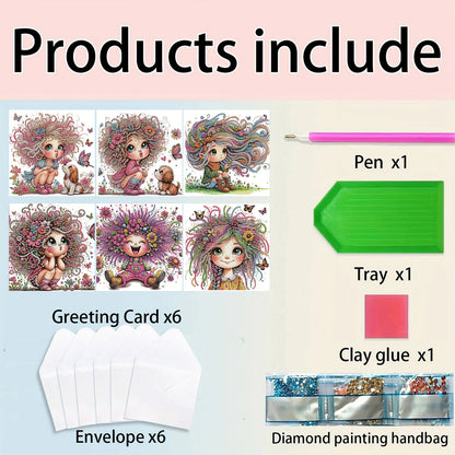 6pcs Girl DIY Diamond Art Greeting Cards Thank You Cards and Holiday Blessings