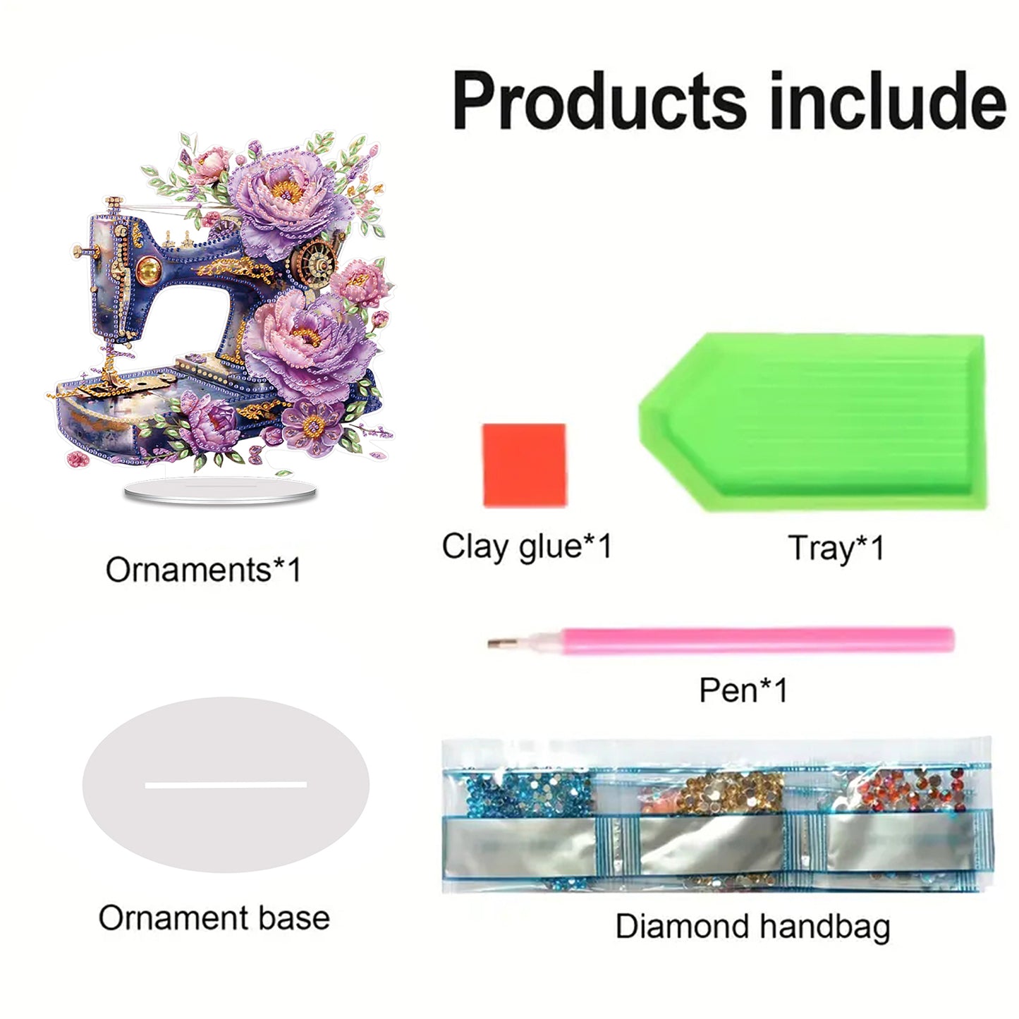 2D Flat Acrylic Stitch Machine Flower DIY Desktop Diamond Art Kits for Adults