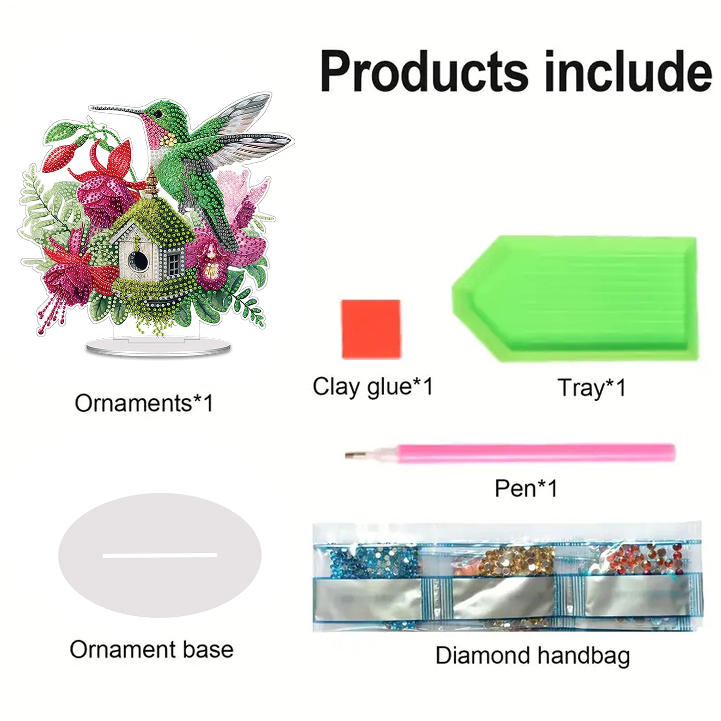 2D Flat Acrylic Bird Flower DIY Desktop Diamond Art Kits for Adults Beginner