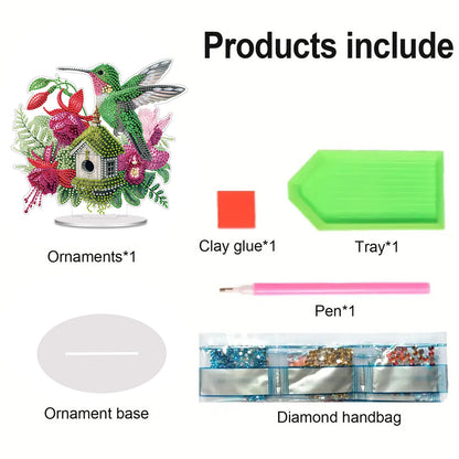 2D Flat Acrylic Bird Flower DIY Desktop Diamond Art Kits for Adults Beginner