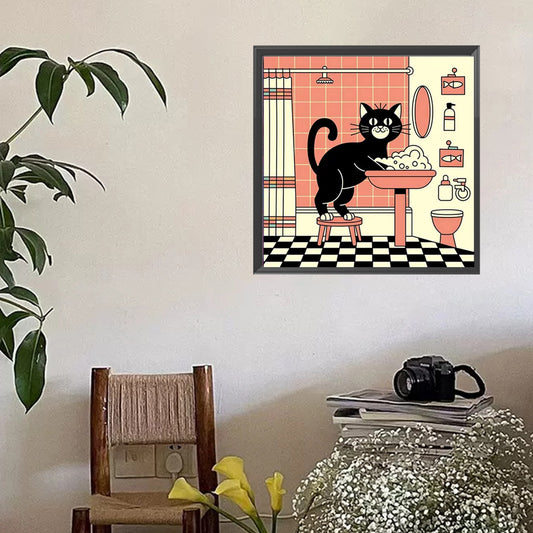 Black Cat In Bathroom - Full Square Drill Diamond Painting 40*40CM
