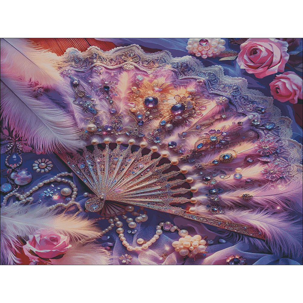 Rainbow-Hued Purple Feather Fan - 14CT Stamped Cross Stitch 120*120CM (Egyptian cotton)(Fairy Brand)