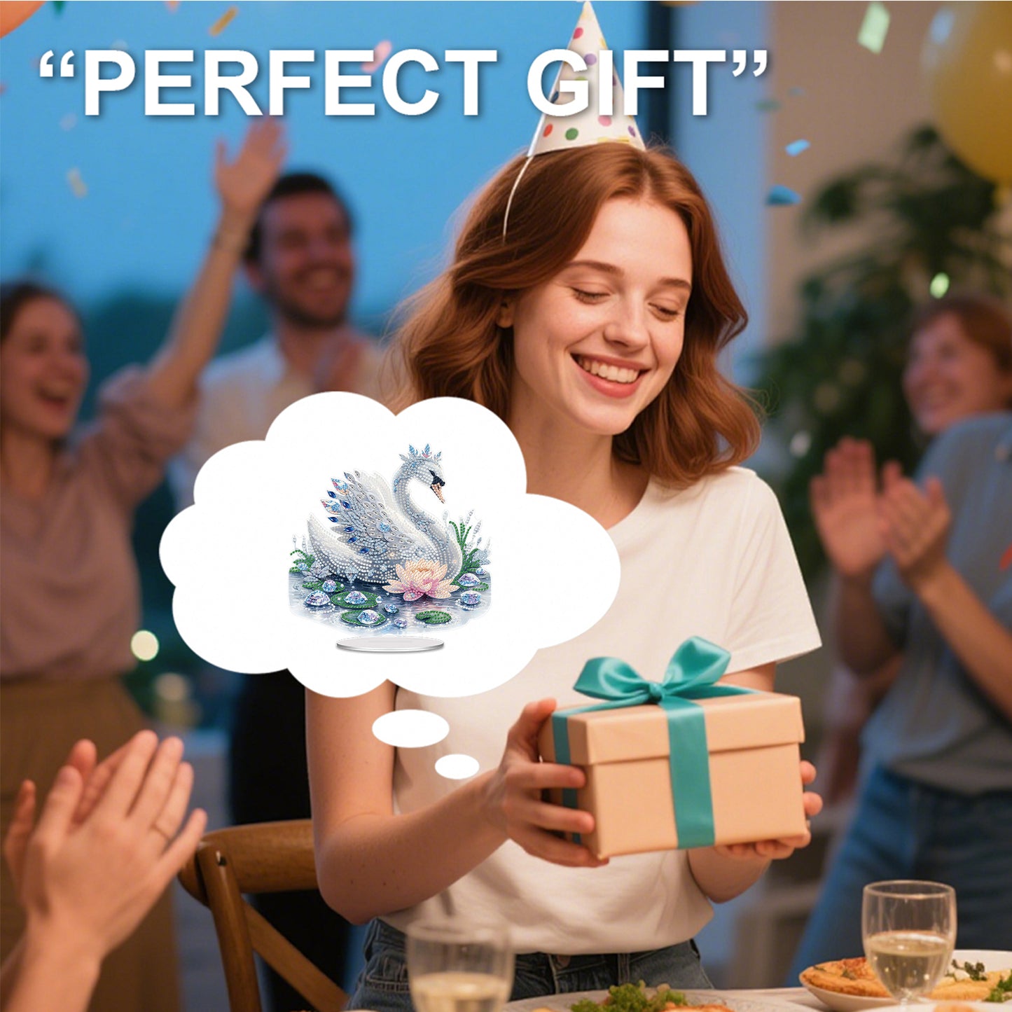 2D Flat Swan DIY Acrylic Table Top Diamond Painting Ornament Kits for Adults