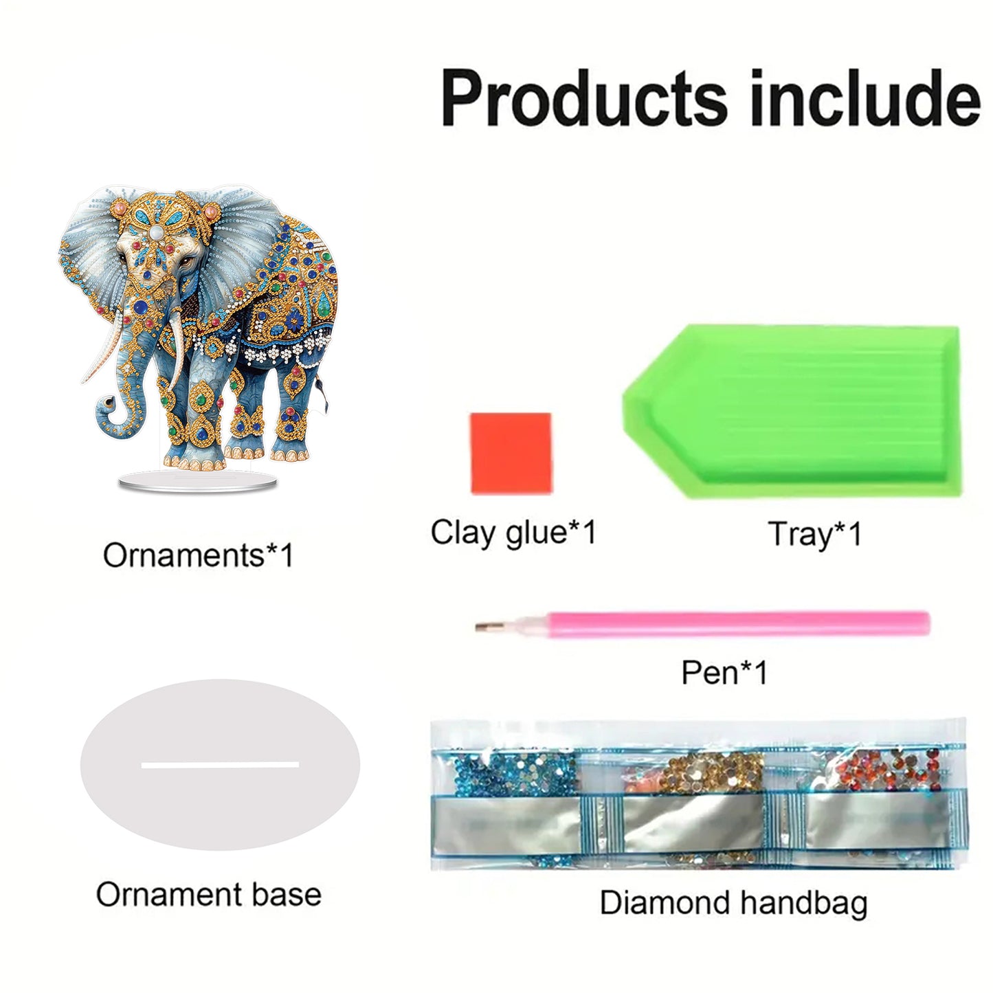 2D Flat Elephant DIY Acrylic Table Top Diamond Painting Ornament Kits for Adults