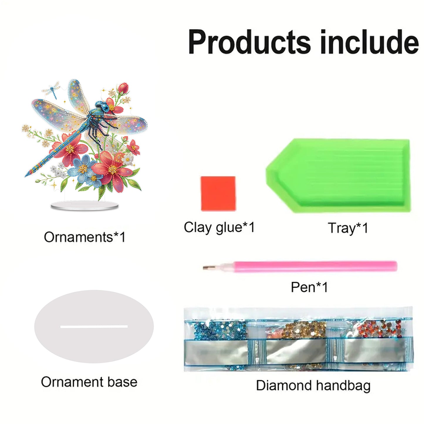 2D Flat Dragonfly DIY Acrylic Table Top Diamond Painting Ornament Kits for Adult
