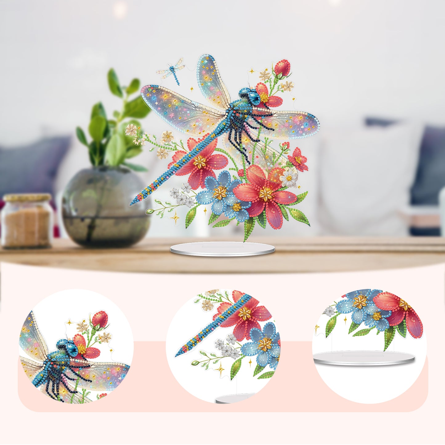 2D Flat Dragonfly DIY Acrylic Table Top Diamond Painting Ornament Kits for Adult