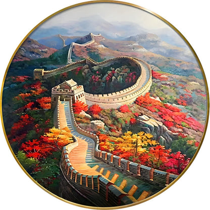 Great Wall Round Plate - 11CT Stamped Cross Stitch 60*60CM (Mona Lisa Brand Silk)