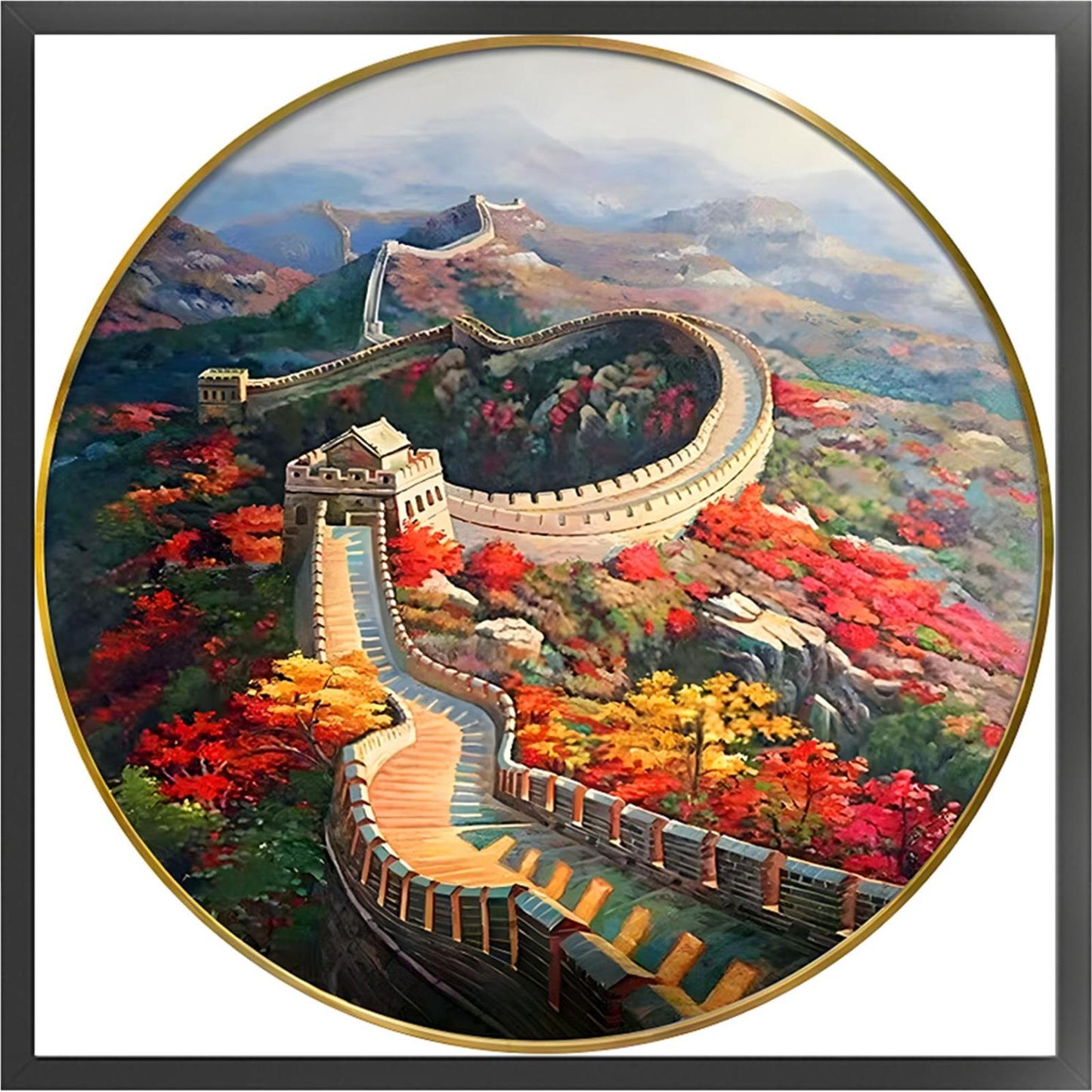 Great Wall Round Plate - 11CT Stamped Cross Stitch 60*60CM (Mona Lisa Brand Silk)