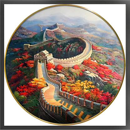 Great Wall Round Plate - 11CT Stamped Cross Stitch 60*60CM (Mona Lisa Brand Silk)