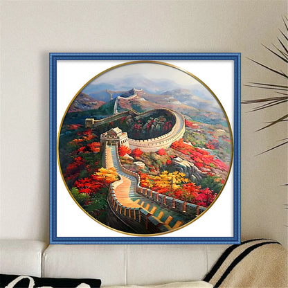 Great Wall Round Plate - 11CT Stamped Cross Stitch 60*60CM (Mona Lisa Brand Silk)
