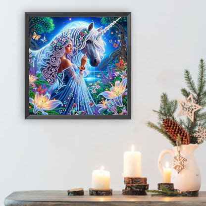Unicorn And Beauty - Special Shaped Drill Diamond Painting 30*30CM
