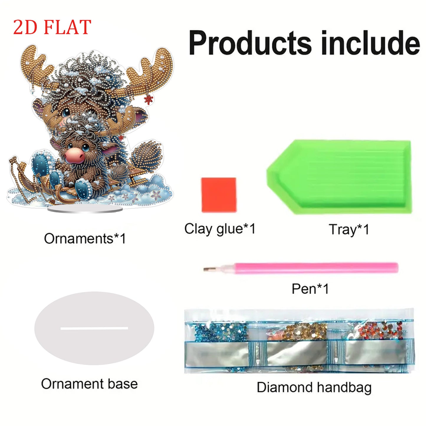 DIY Diamond Painting Double Sided Ornaments Kit for All Ages (Deer Horn Calf)