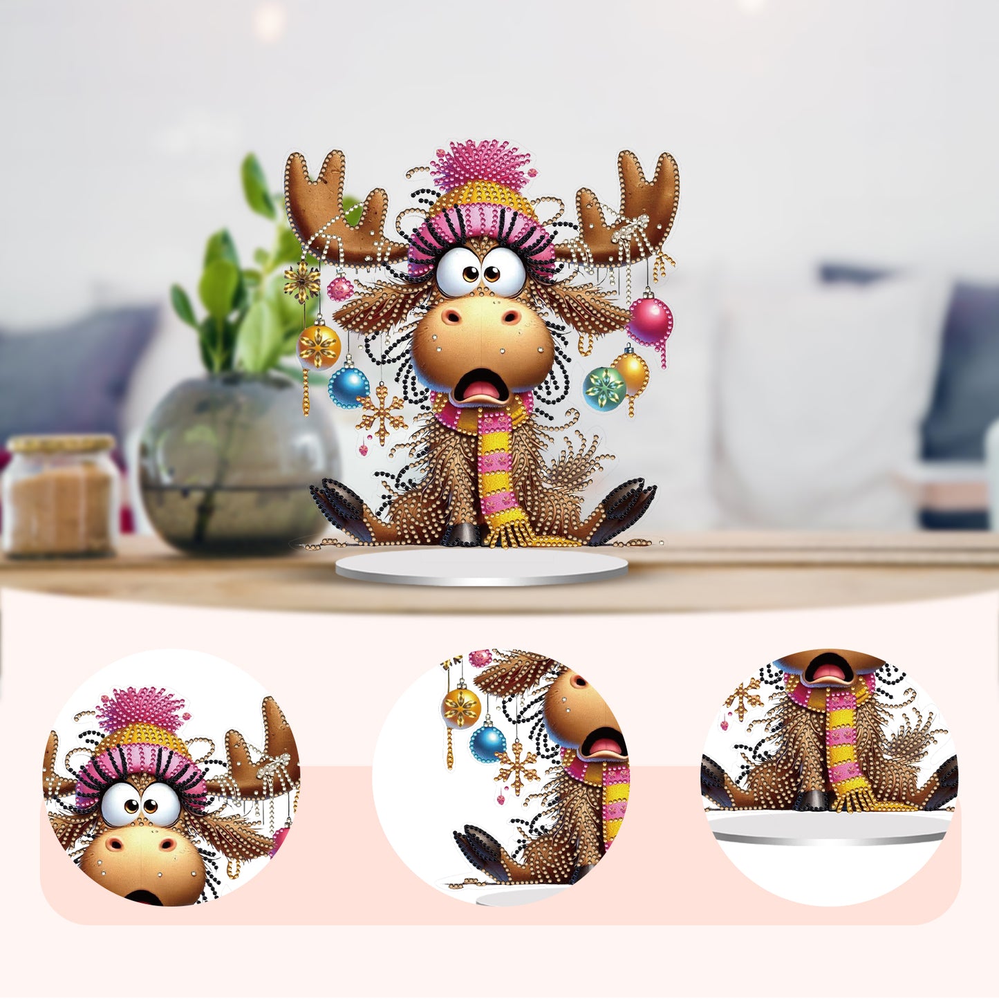 2D Flat Deer Horn Calf Print DIY Double-Sided Desktop Diamond Art Kits for Home