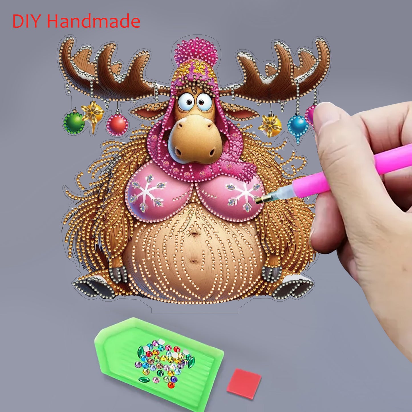DIY Diamond Painting Double Sided Ornaments Kit for All Ages (Deer Horn Calf )