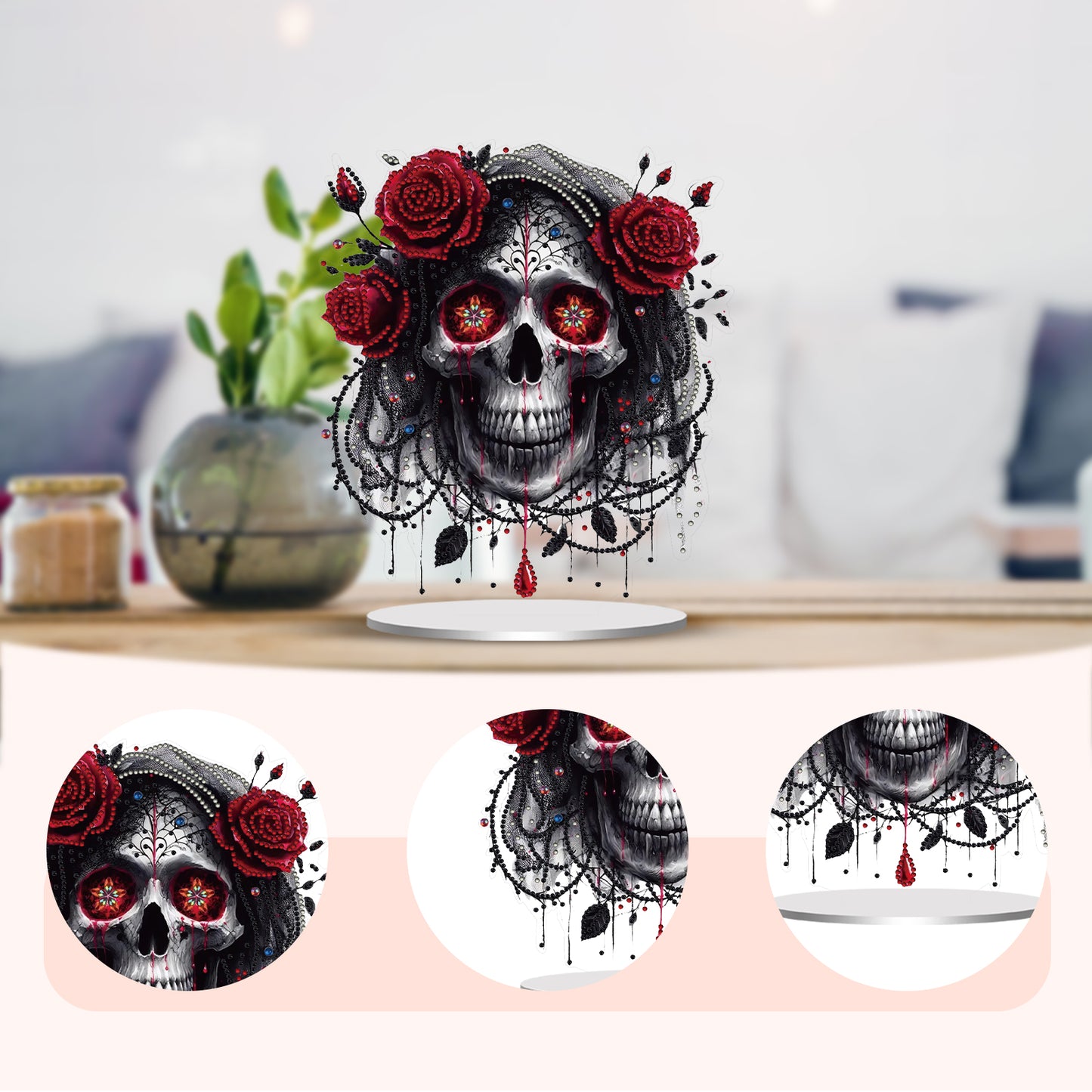 DIY Diamond Painting Double Sided Ornaments Kit for All Ages (Dark Skull)