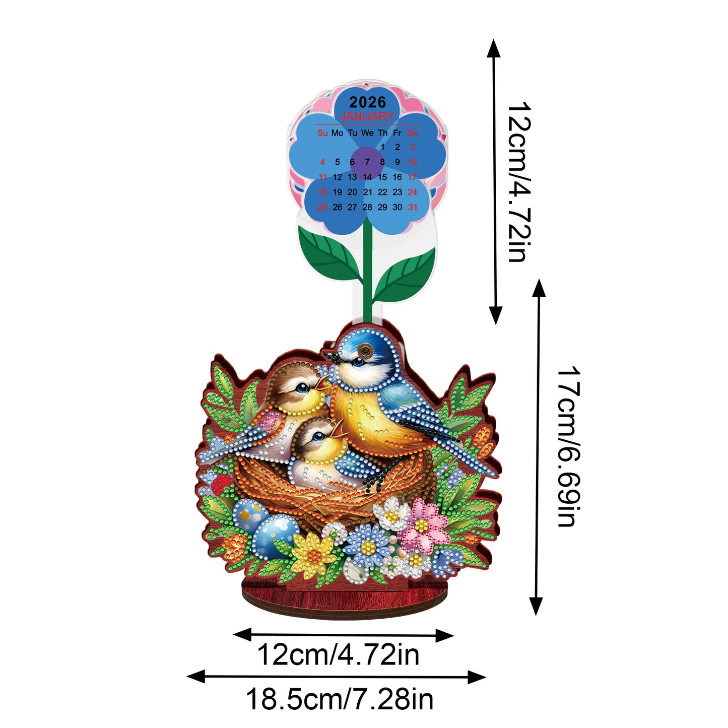 2026 Calendar DIY Diamond Painting Kit Bird Wooden Diamond Painting Calendar