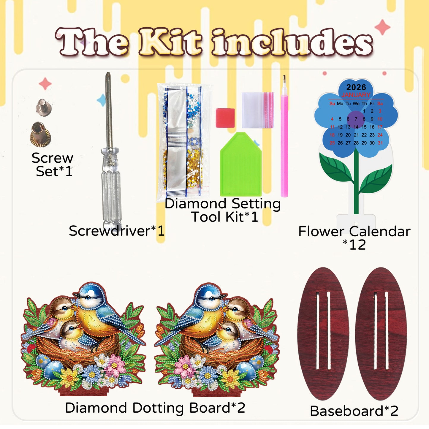 2026 Calendar DIY Diamond Painting Kit Bird Wooden Diamond Painting Calendar