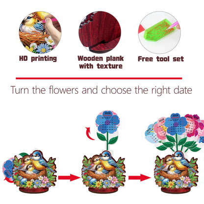 2026 Calendar DIY Diamond Painting Kit Bird Wooden Diamond Painting Calendar