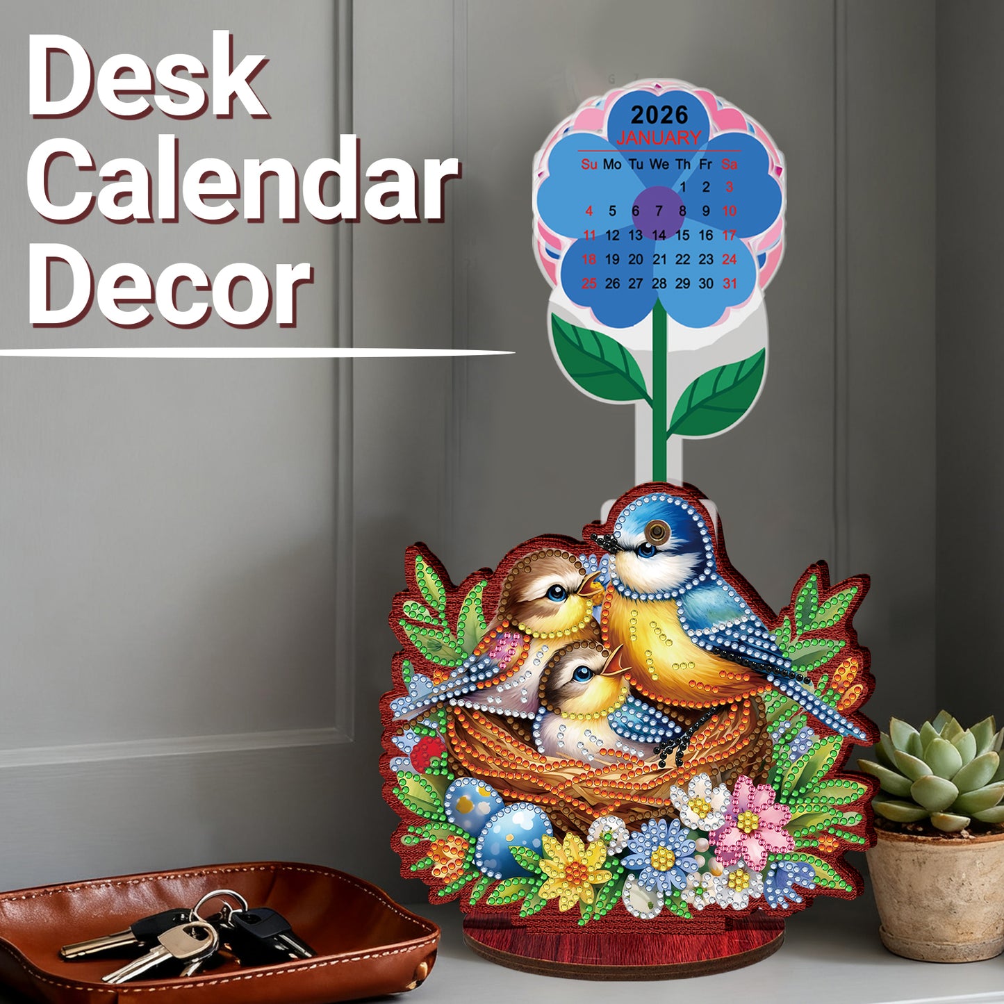 2026 Calendar DIY Diamond Painting Kit Bird Wooden Diamond Painting Calendar